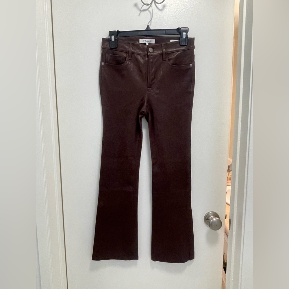 NWT Frame Bordeaux Le Crop Mini Boot Leather Pants